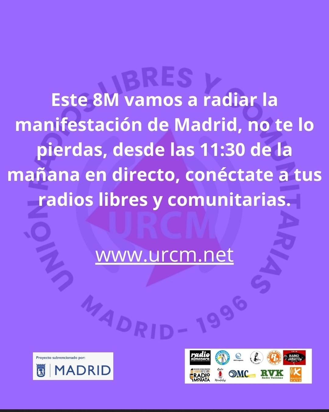 Redifusión domingo 8 de marzo Especial 8M, día de la mujer, en directo URCM